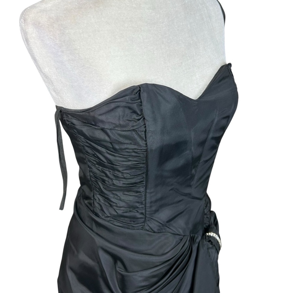Y2K Steppin Out Taffeta Dress 7 Strapless Wiggle Formal Retro Rhinestones - Picture 5 of 13